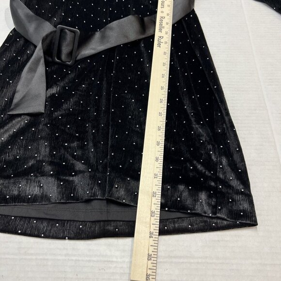 Bcbgmaxazria Womens 6 Velvet Sequin Mini Dress Puff Sleeve ALine Belted Cocktail - Picture 3 of 8